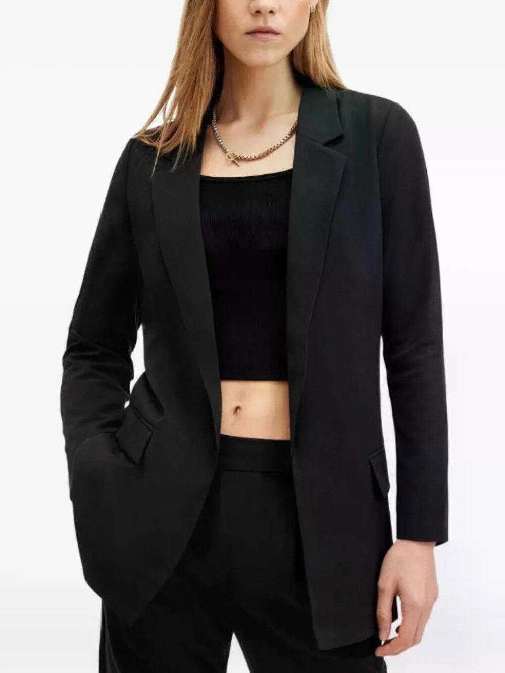 AllSaints Black Longline Open Front Blazer US 0